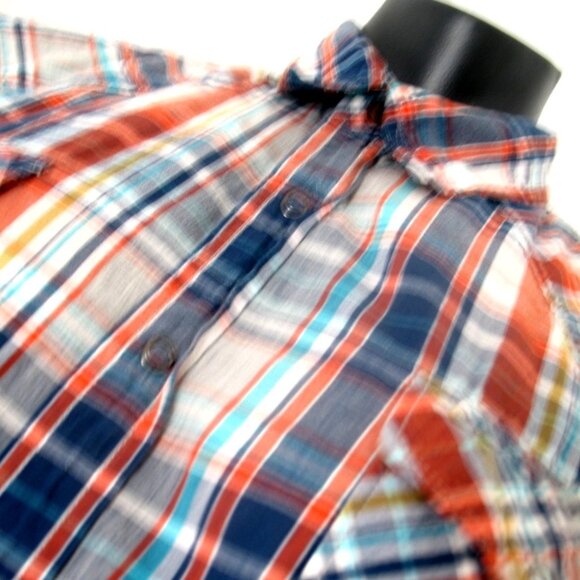 Ruff Hewn Button Up Shirt Men's Blue/Orange Plaid Size Large Short sleeves. - Picture 6 of 10